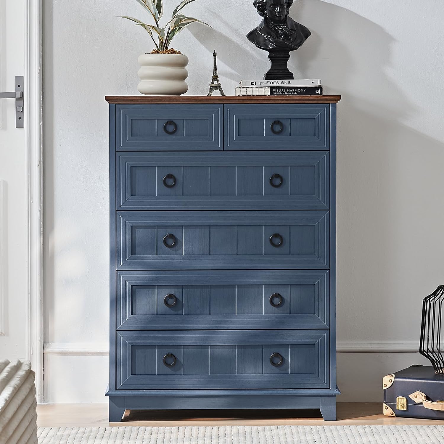 Joaxswe Farmhouse 6 Drawer Dresser for Bedroom, 41' Tall Small Dressers & Chest of Drawers, Rustic Wood Dresser with Metal Handle, Storage Organizer Closet for Living Room, Hallway, Entryway