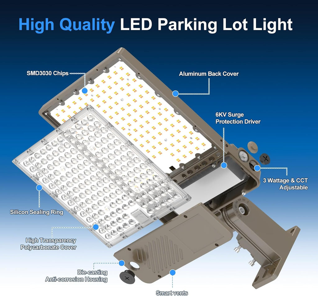 ADUB LED Parking Lot Light 360W/320W/240W Tunable 3CCT 3000K-5000K 54000LM 0-10V Dimmable ETL Listed IP65 Super Bright Shoebox Flood Light w/Photocell & Slip Fitter Commercial Outdoor Area AC100-277V