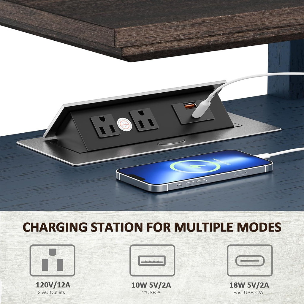 HIFYOBRO 24''Tall End Table with Charging Station, Adjustable Shelf, Storage Side Table,21' Large Nightstand for Living Room, Bedroom