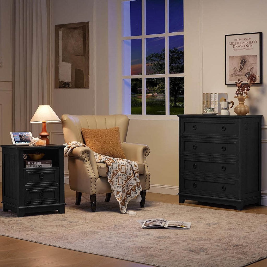Joaxswe Farmhouse 4 Drawer Dresser for Bedroom Set of 2, 35' Tall Small Dressers & Chest of Drawers, Rustic Wood Dresser with Metal Handle, Storage Organizer Closet for Living Room, Hallway, Entryway