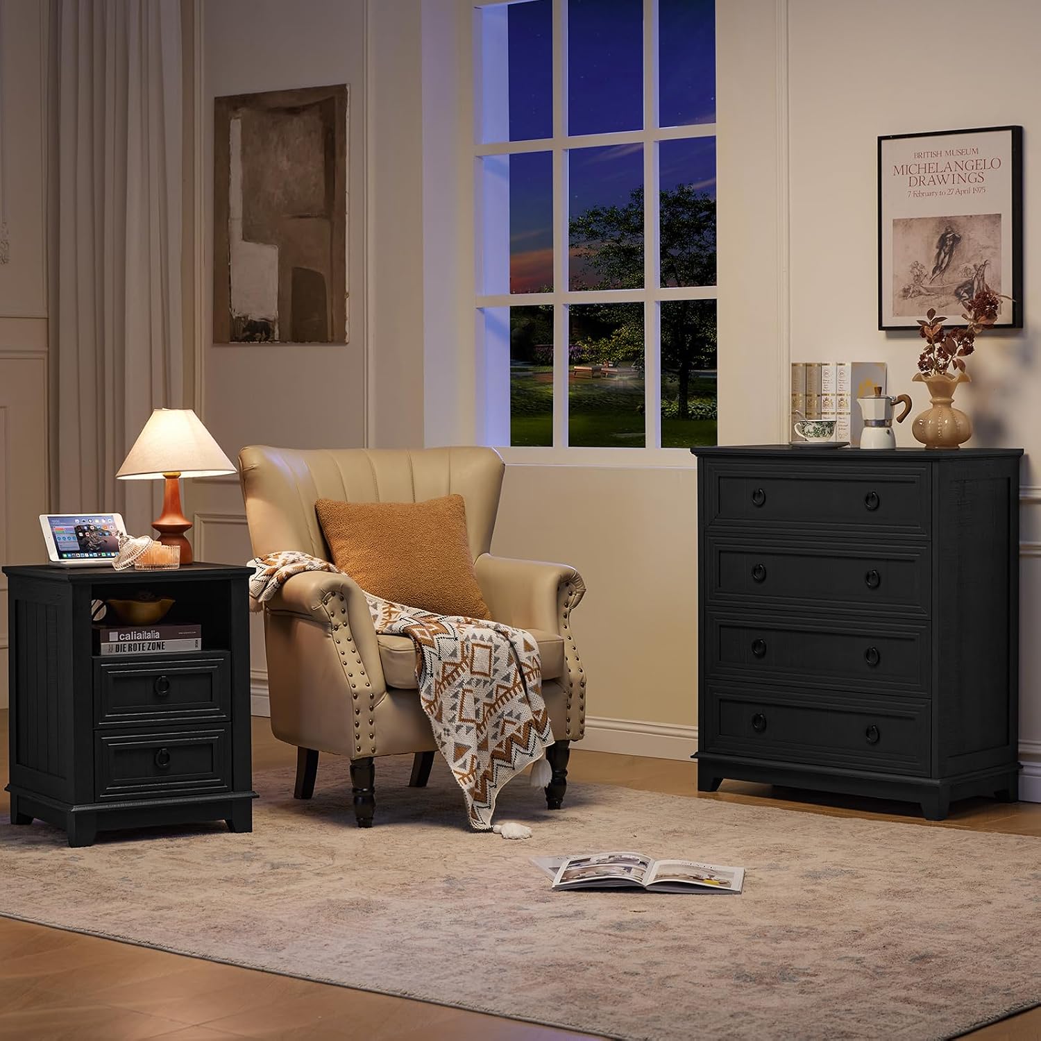 Joaxswe Farmhouse 4 Drawer Dresser for Bedroom Set of 2, 35' Tall Small Dressers & Chest of Drawers, Rustic Wood Dresser with Metal Handle, Storage Organizer Closet for Living Room, Hallway, Entryway