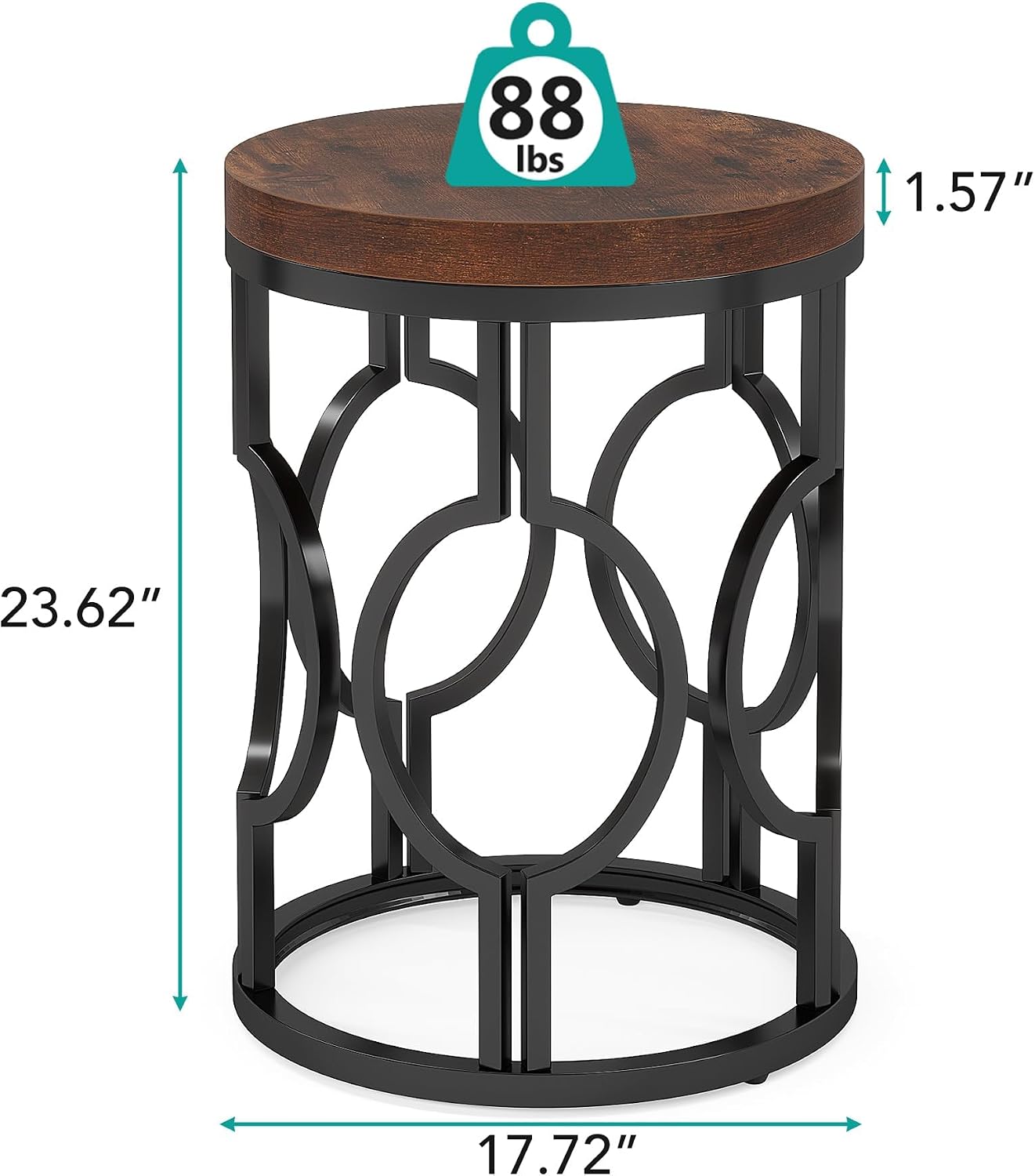Tribesigns Round End Table Set of 2, Industrial Side Table with Metal Hollow Frame, Small Bedside Table Nightstand for Living Room, Bedroom, Easy Assembly (Rustic Brown,2 PCS)