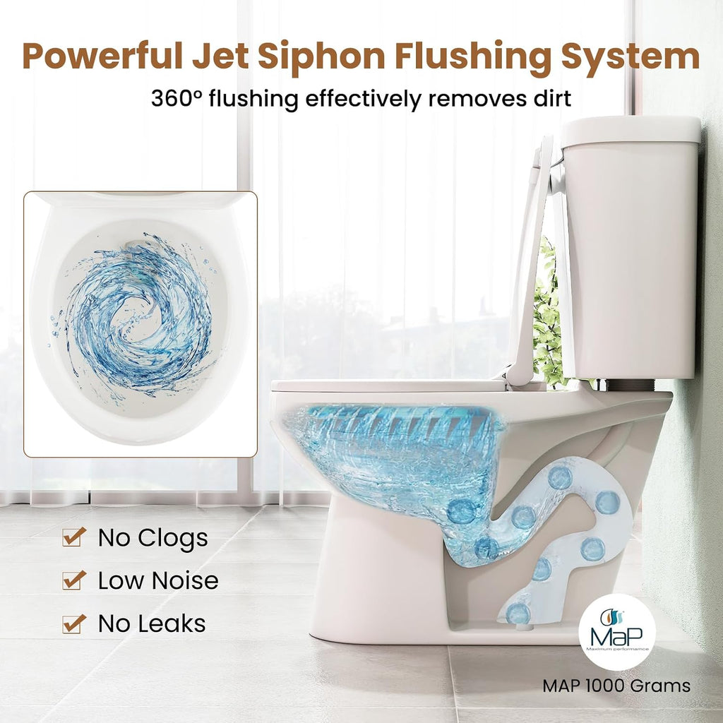 Giantex Two Piece Toilets with 17.5' ADA Comfort Height Seat, 360° Siphon Powerful Flush, 1.28 GPF, MAP 1000g, Soft Close Seat, 12' Rough-In, Water Sense, cUPC, CEC Approved, 880 Lbs Toilet