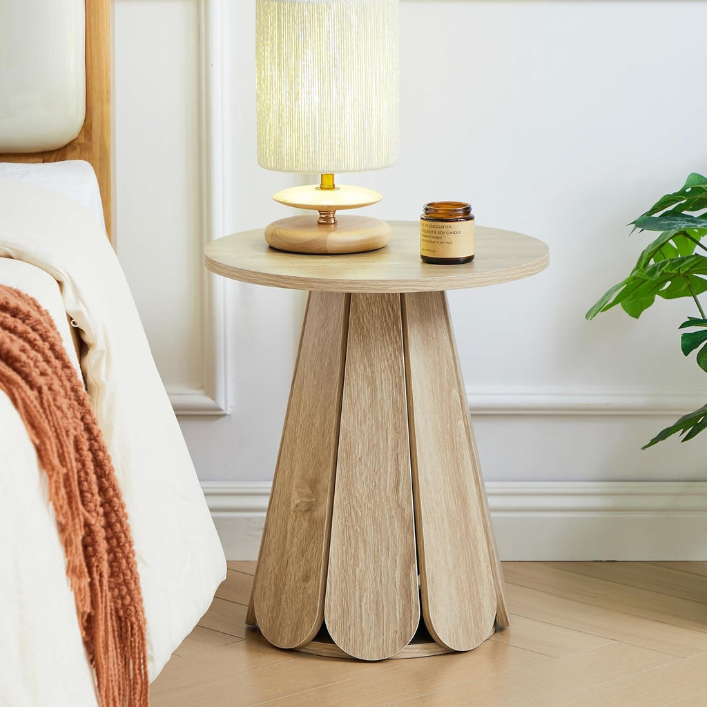 Round End Table Nightstand Set of 2, Mid Century Modern Side Table, Circle Bedside Tables Wood Night Stands for Bedroom, Living Room, Small Space, Natural