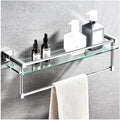 Tempered Glass Bathroom Shelf with Hand Towel Bar,Rectangular Wall Mounted Shower Storage Extra Thick Glass,30cm/40cm/50cm/60cm with Brushed Silver Finish Silver-40cm