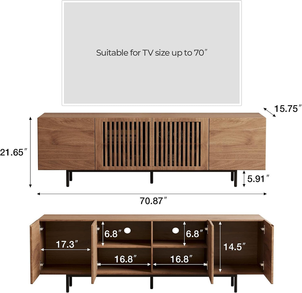 Mid-Century Modern Expandable Coffee Table & TV Stand Set, Walnut Finish – Elegant Storage Combo for Living Room, Bedroom, or Lounge (70.87' TV Stand+Coffee Table)