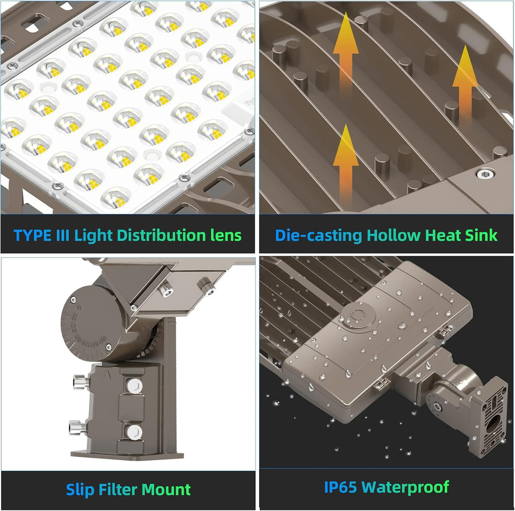 2Pcs 400W LED Parking Lot Light 56000LM with Slip Fitter, 5000K AC100-277V LED Shoebox Light, UL Listed, IP65 Waterproof Commercial Street Area Lighting for Parking Lot, Gym, Driveway