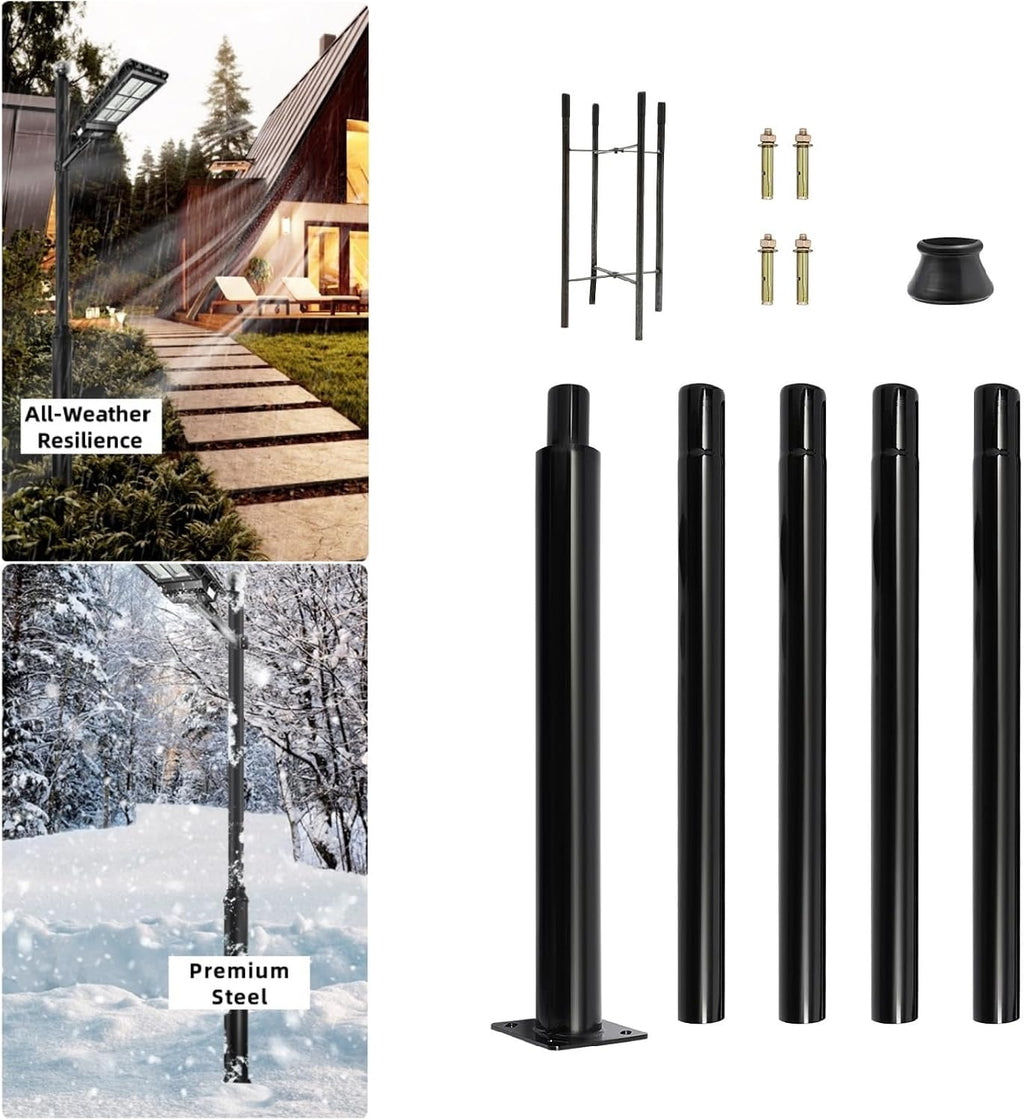 Street Light Pole, 16ft Tall Split Street Lamp Post for Outdoor Street Courtyard Parking Lot Lighting Post Fixtures with Mounting Ground Cage (16FT 114+76mm)