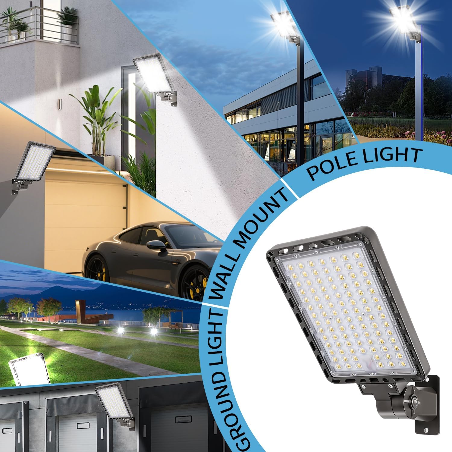 ledmo LED Parking Lot Light 240W Outdoor Flood Light Dusk to Dawn with Adjustable Wall Mount 37000lm IP65 LED Street Commercial Security Area Lighting for Yard Sport Barn Shop Warehouse 4 Pack