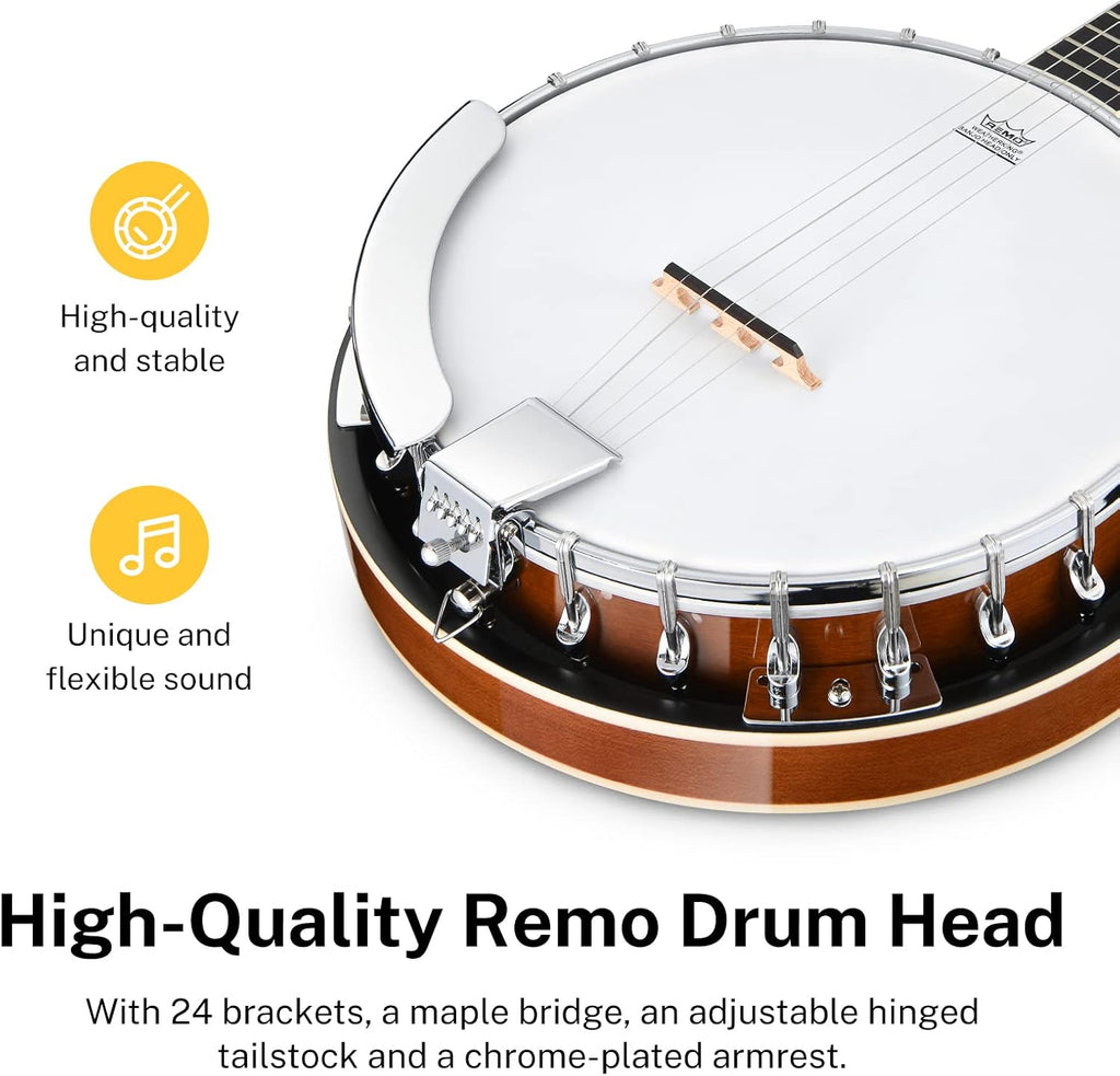 Donner Banjo Full Size 5 String Tenor Banjolele Guitar with Banjo Kit Tuner Gig Bag, Stringed Musical Instruments for Adult Beginner，DBJ-200