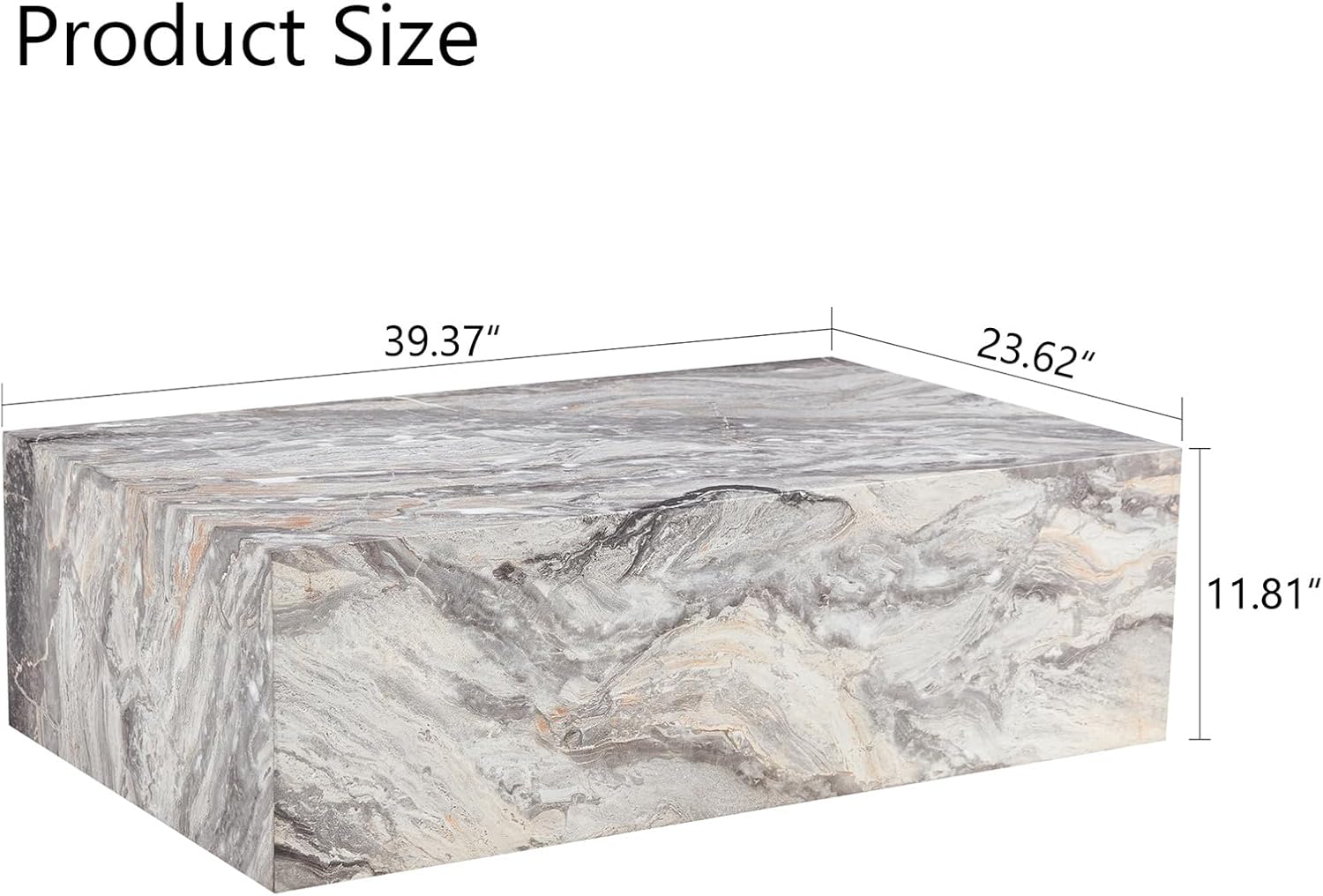 Grey Marble Coffee Table for Living Room Rectangular Faux Marble Center Tables Modern Elegant Wooden Cocktail Table for Home Office -Fully Assembled