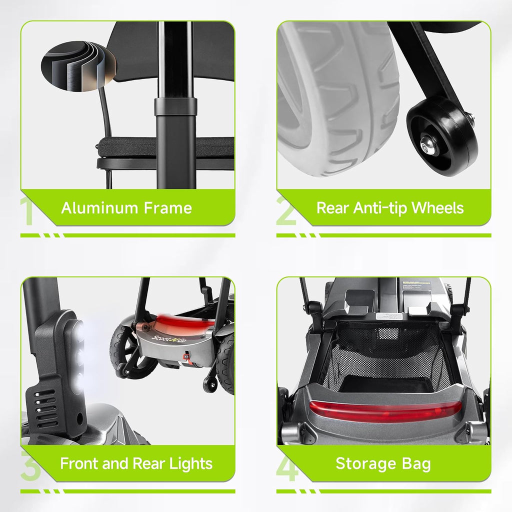 SCOOTNGO Mobility Scooters for Seniors, 4 Wheel Foldable Lightweight Airline Approved Mobility Scooter for Adults, Dual Batteries, Portable, No Assembly Needed (Black Red, Standard)