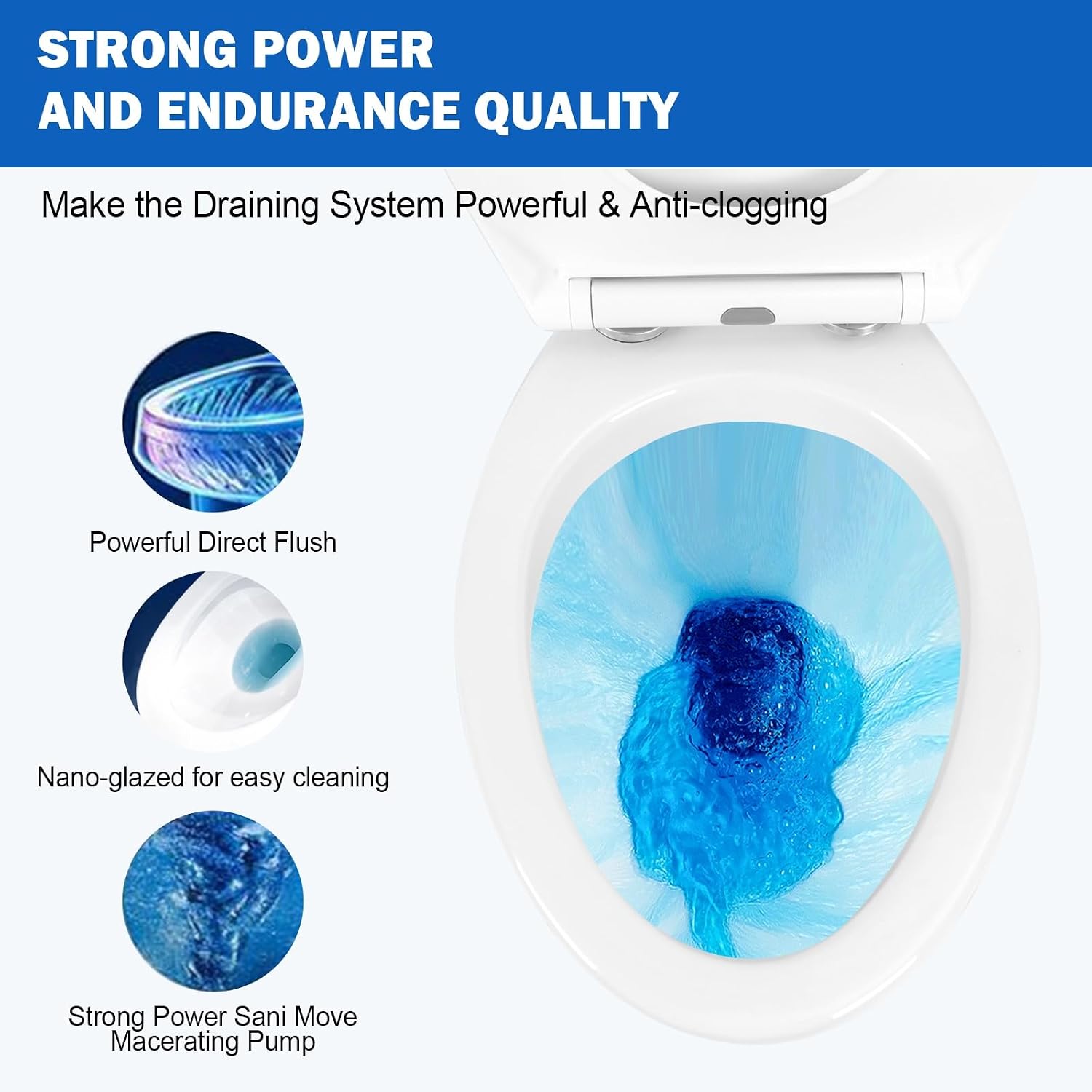 500W Two-Piece Upflush Macerating Toilet for Basement with Elongated Bowl & Extension Pipe