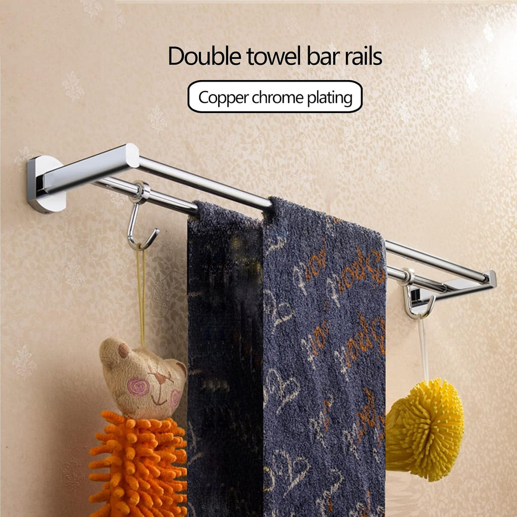 Towel Rail for Bathroom, 2-Tier Bath Towel Rack All Copper Towel Rail with Hooks Wall Mounted Towel Holder Towel Bar Rail for Kitchen Bathroom(Chrome,30cm-100cm)(SZ:70cm) (Color : Multi Colored, Siz