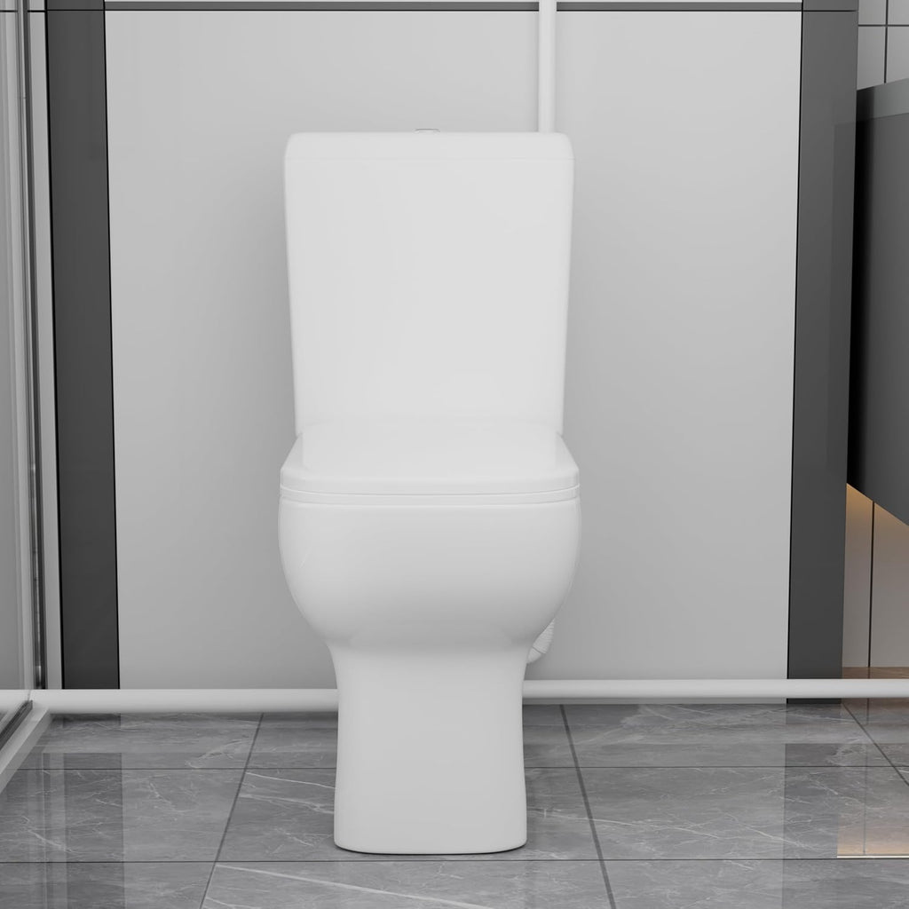 SouNor One Piece Elongated Toilet 450 Watt for Small Basement, Dual Flush 1.1/1.6 GPF, 4 Inlets for Bathroom Basement Power Flush, White.
