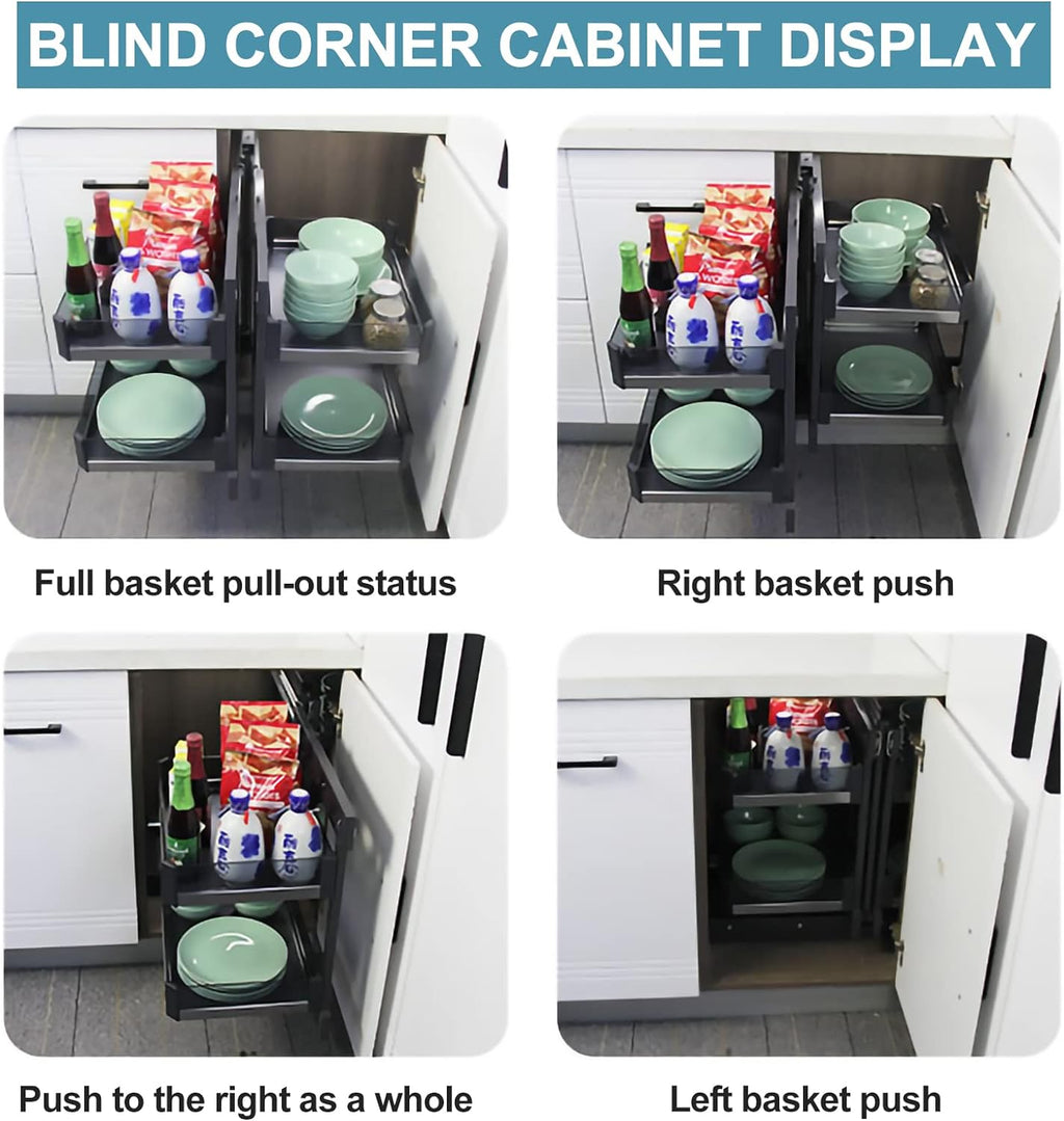 Kitchen Organizer Blind Corner Cabinet Pull Out Organizer, Corner Kitchen Cabinet Pull Out Storage Rack Shelf 4 Aluminium Basket Corner Optimizer Pull Out Completely, Left Or Right Handed Open