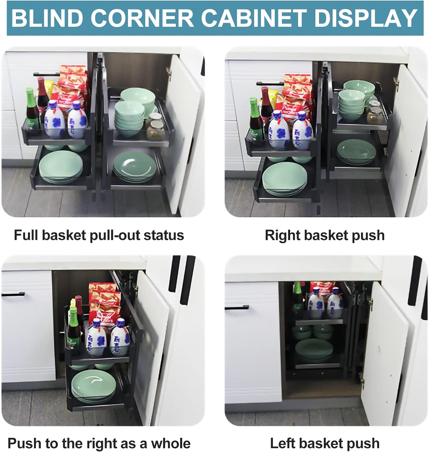 Kitchen Organizer Blind Corner Cabinet Pull Out Organizer, Corner Kitchen Cabinet Pull Out Storage Rack Shelf 4 Aluminium Basket Corner Optimizer Pull Out Completely, Left Or Right Handed Open