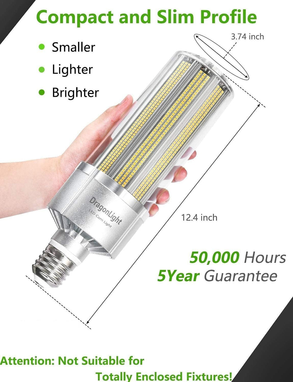 DragonLight 240W Commercial Grade Corn LED Light Bulb (1000 Watt Metal Halide/HID/HPS Replacement) E39 Large Mogul Base LED Lamp 5000K Daylight 32,400 LM for High Bay Area Lighting