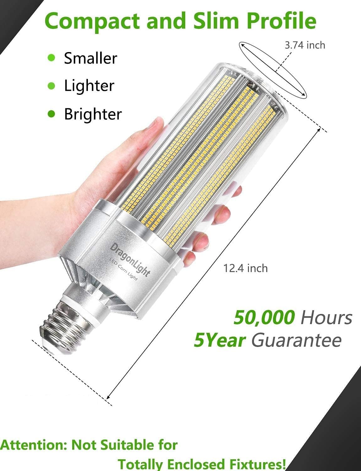 DragonLight 240W Commercial Grade Corn LED Light Bulb (1000 Watt Metal Halide/HID/HPS Replacement) E39 Large Mogul Base LED Lamp 5000K Daylight 32,400 LM for High Bay Area Lighting