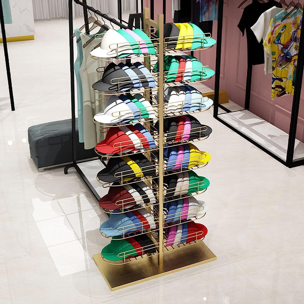 Floor Standing Store Display Stand,8 Tier Hat Rack,Baseball Cap Rack,Modern Headwear Wig Rack,Double Sided Metal Storage Rack For Commercial Boutique Retail,B