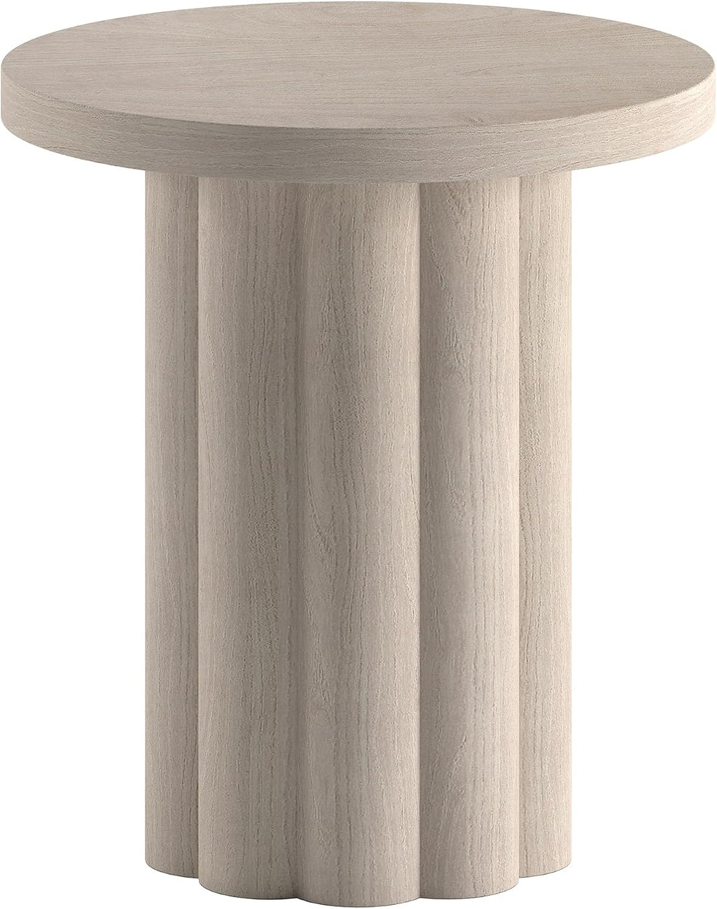 Henn&Hart 20'' Fluted Round End Table, Modern Side Table Ribbed Night Stand for Living Room, Office, Family Room, or Bedroom, Alder White
