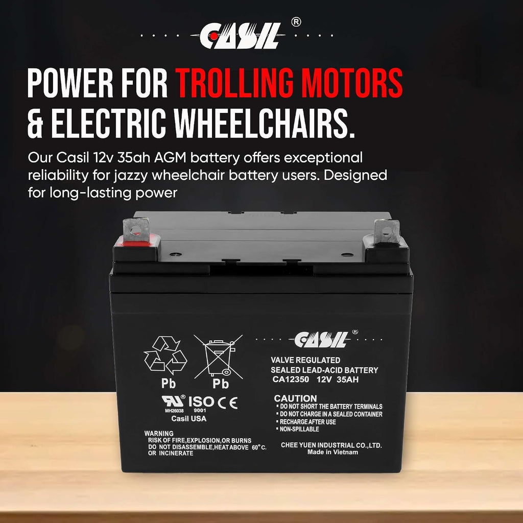 Casil 12V 35Ah SLA Battery – 2 Pack Replacement for Pride Mobility SC710 Victory 10 4-Wheel Scooter – U1 Group Size, AGM Deep Cycle Battery for Power Chairs & Mobility Devices