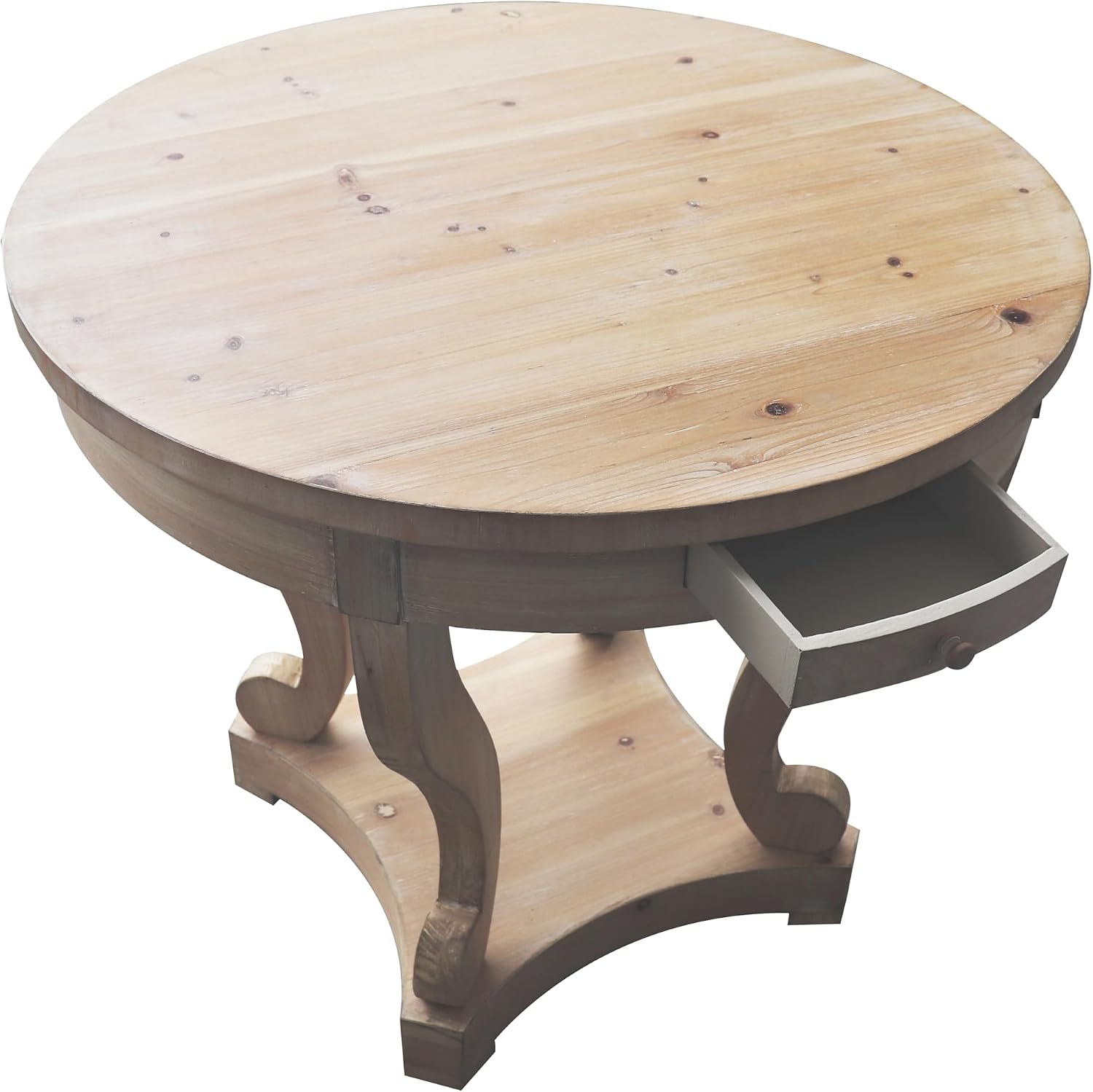 Round Large Side Table End Table with 2 Drawer Storage Space for Living Room, Modern Farmhouse Style (ø31.5''*27.1'', Natural Wood Grain)