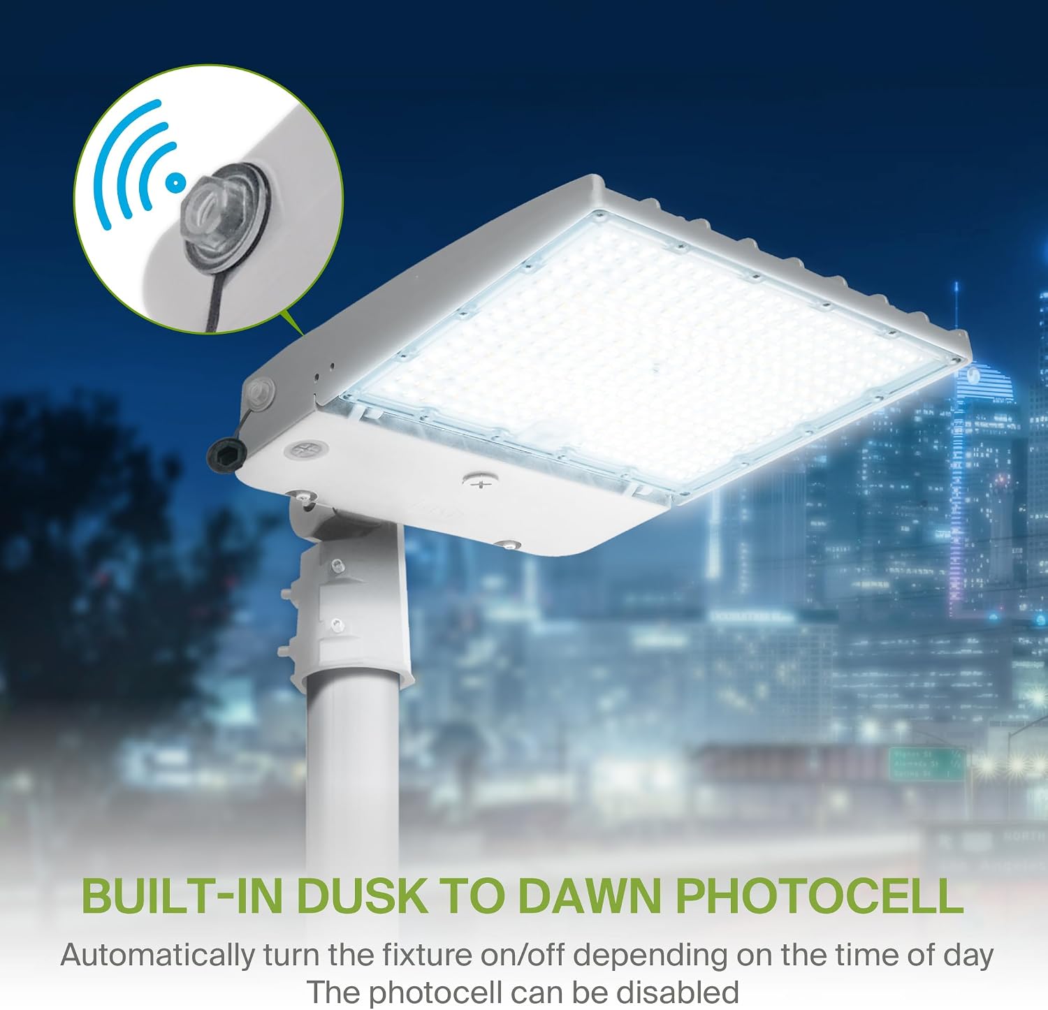 ASD LED Parking Lot Light Fixture | 100-150W 26000LM 3000-5000K 100-277V IP66 | 3CCT, Dimmable, Photocell, Waterproof, DLC, UL Listed | Dusk to Dawn Outdoor Lamp, Shoebox Area Lighting | White
