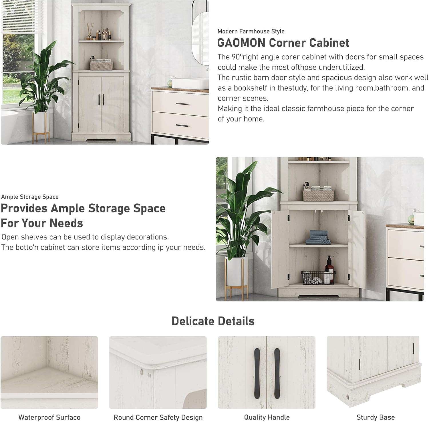 DOFFO Tall Bathroom Corner Cabinet, 69.3'H Freestanding Corner Storage Cabinet with 2 Doors and Open Shelves, Bathroom Floor Storage Display Organizer for Living Room, Dining Room and Kitchen (Beige)