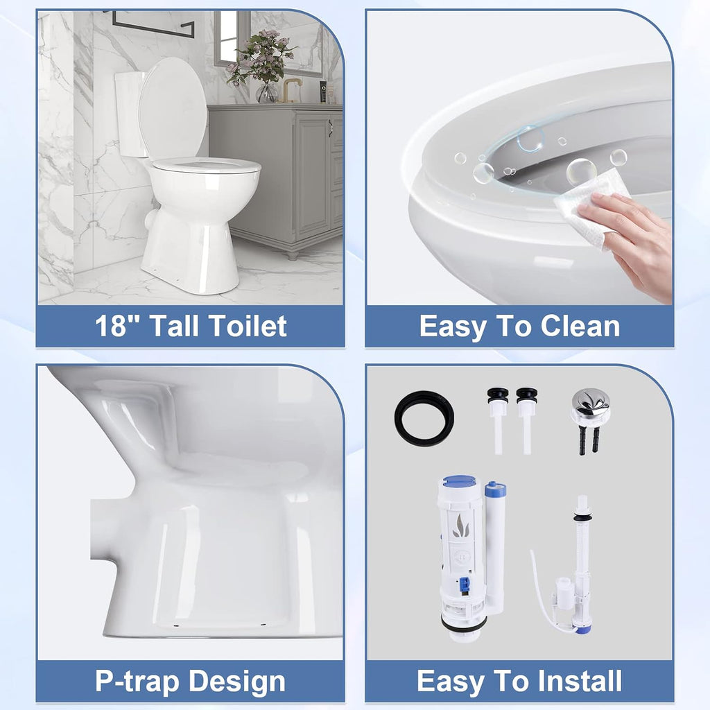 Simple Project 19' Rear Outlet Extra Tall Toilets, Two Piece Comfortable High Toilets For Seniors, White Tall Toilet With Dual Flush 0.8/1.28 GPF & Soft Closing Seat