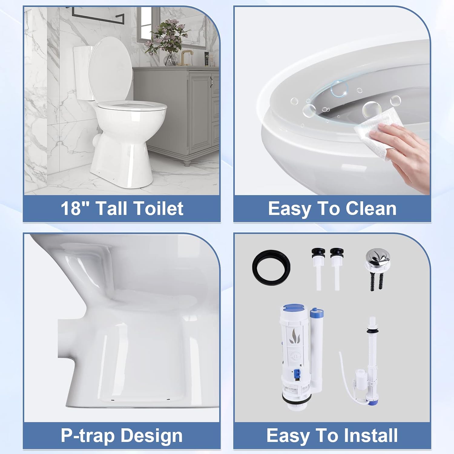Simple Project 19' Rear Outlet Extra Tall Toilets, Two Piece Comfortable High Toilets For Seniors, White Tall Toilet With Dual Flush 0.8/1.28 GPF & Soft Closing Seat
