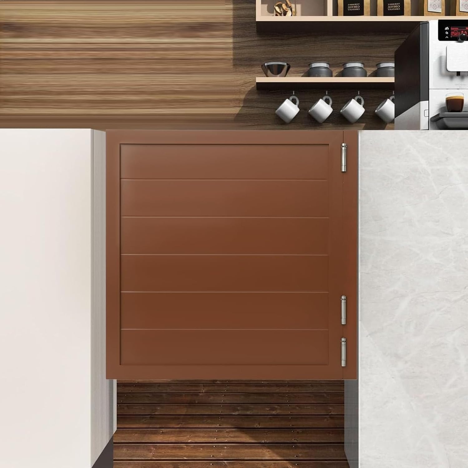 Swinging Doors Cafe Doors, Saloon Half Door, Interior Wood Swing Door for Hallway Kitchen Bar Pub Entrance Partition, Single Door with 3 Spring Hinges(Brown,35.4x35.4in)