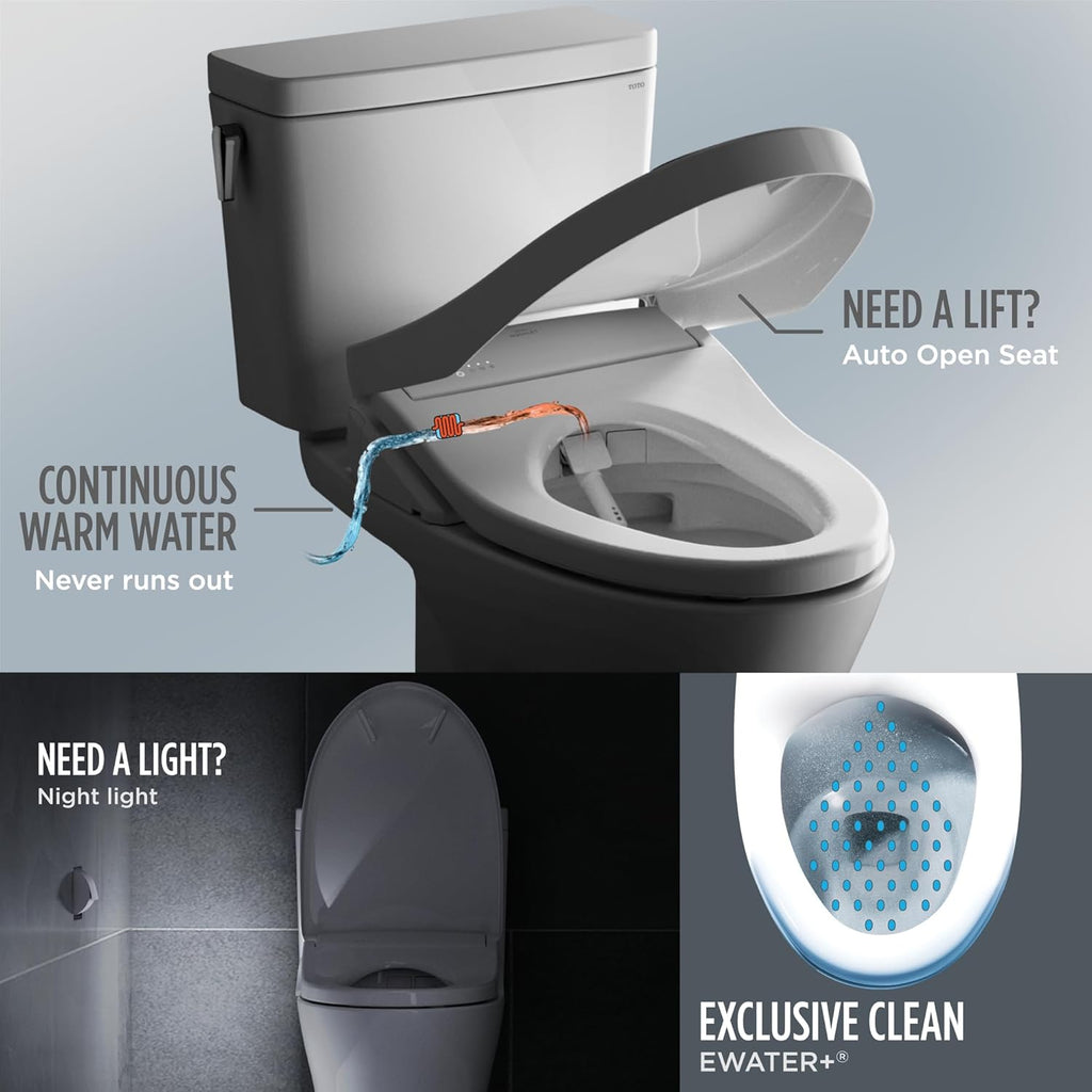 TOTO® WASHLET®+ Drake® II 1G® Two-Piece Elongated 1.0 GPF Toilet with Auto Flush WASHLET®+ S7A Contemporary Bidet Seat, Cotton White - MW4544736CUFGA#01