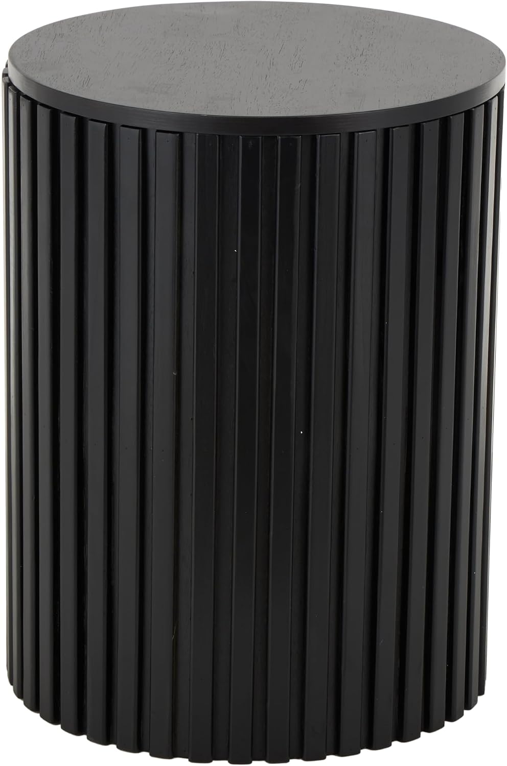 Deco 79 Wood Handmade Side End Accent Table Ribbed End Table with Slatted Base, Side Table 16' x 16' x 21', Black
