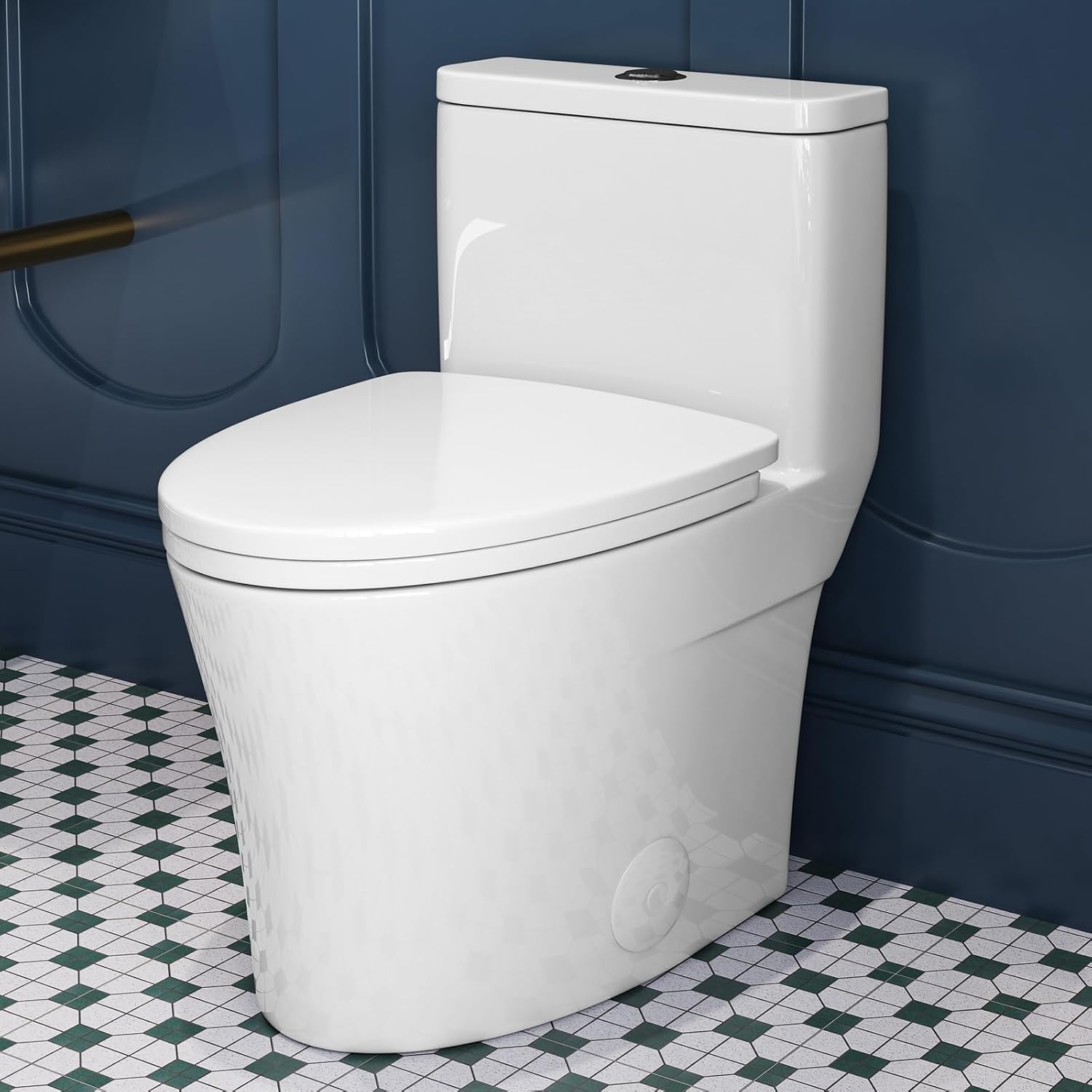 HOROW T0307W Elongated One Piece Toilet, Small Compact with Soft Close Seat, 1.1/1.6 GPF Powerful Dual Flush Toilet for Small Bathroom, 12' Rough-In Standard Toilet Bowl, White Modern Toilet