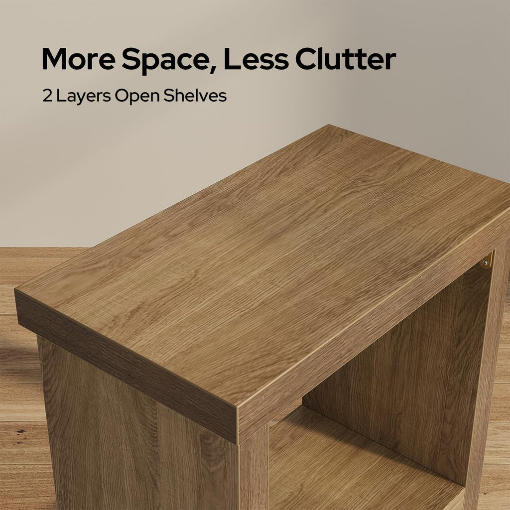 End Tables Set of 2 for Living Room, Narrow Side Tables with Storage Shelves, Square End Table for Bedroom, Slim Nightstand, Skinny Rectangle Accent Table, Farmhouse Bedside Table, Brown (2 Pieces)