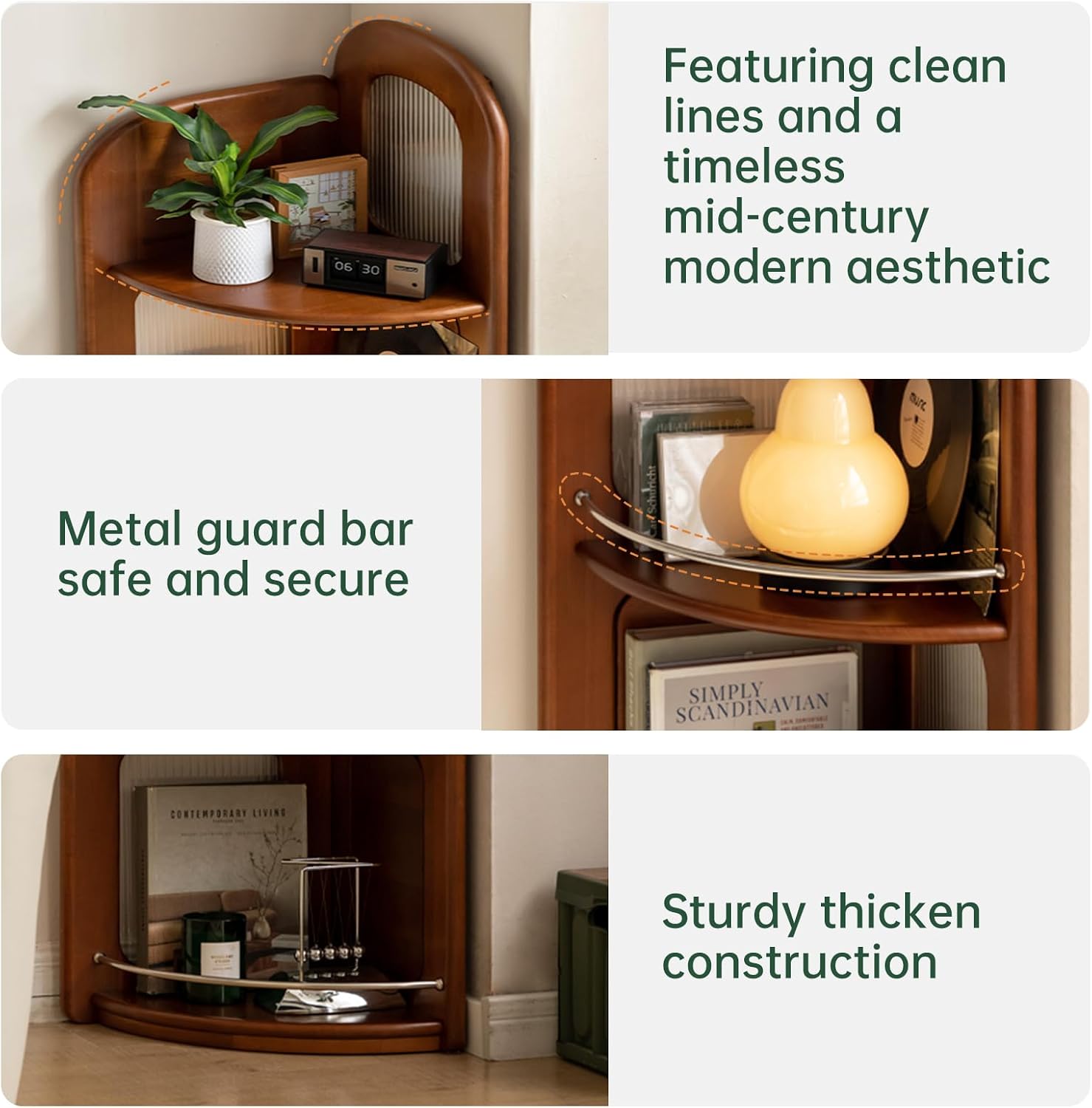 4-Tier 100% Solid Wood Corner Bookshelf, 64' Tall Mid Century Modern Corner Shelf Display, Open Storage Bookcase for Home Offie, Living Room (Poplar Wood)