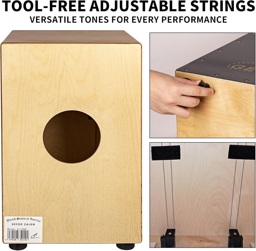 GECKO Cajon BOX Drum-Wooden Percussion Box musical instrument bass drum box acoustic box drum beat box with Internal Adjustable Guitar Strings cajon drum set package
