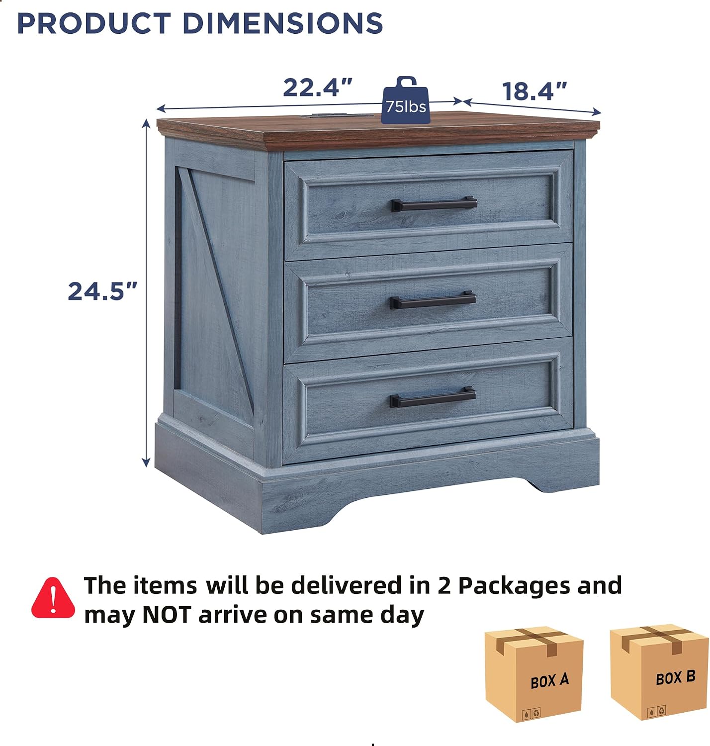 JXQTLINGMU Farmhouse End Tables Living Room Set of 2, Blue