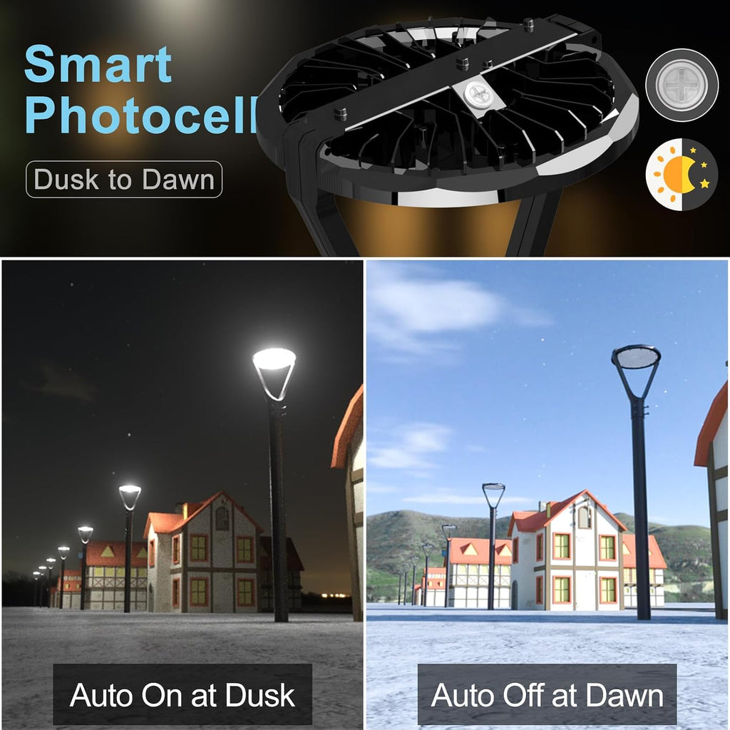 Lightdot LED Post Top Lights 150W Circular Area Light 22500Lm 5000K LED Parking Lot Light with Photocell, Outdoor Pole Lights Fixture for Garden Yard Street Lighting - 6 Pack