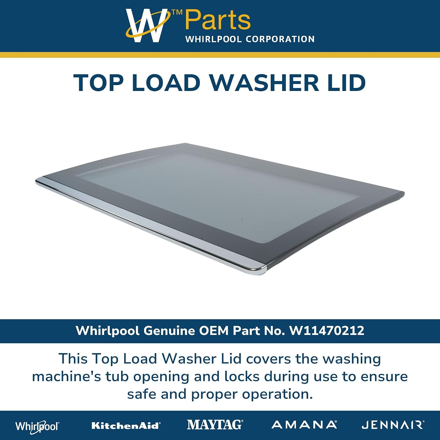Whirlpool W11470212 OEM Top Load Washer Lid, Black