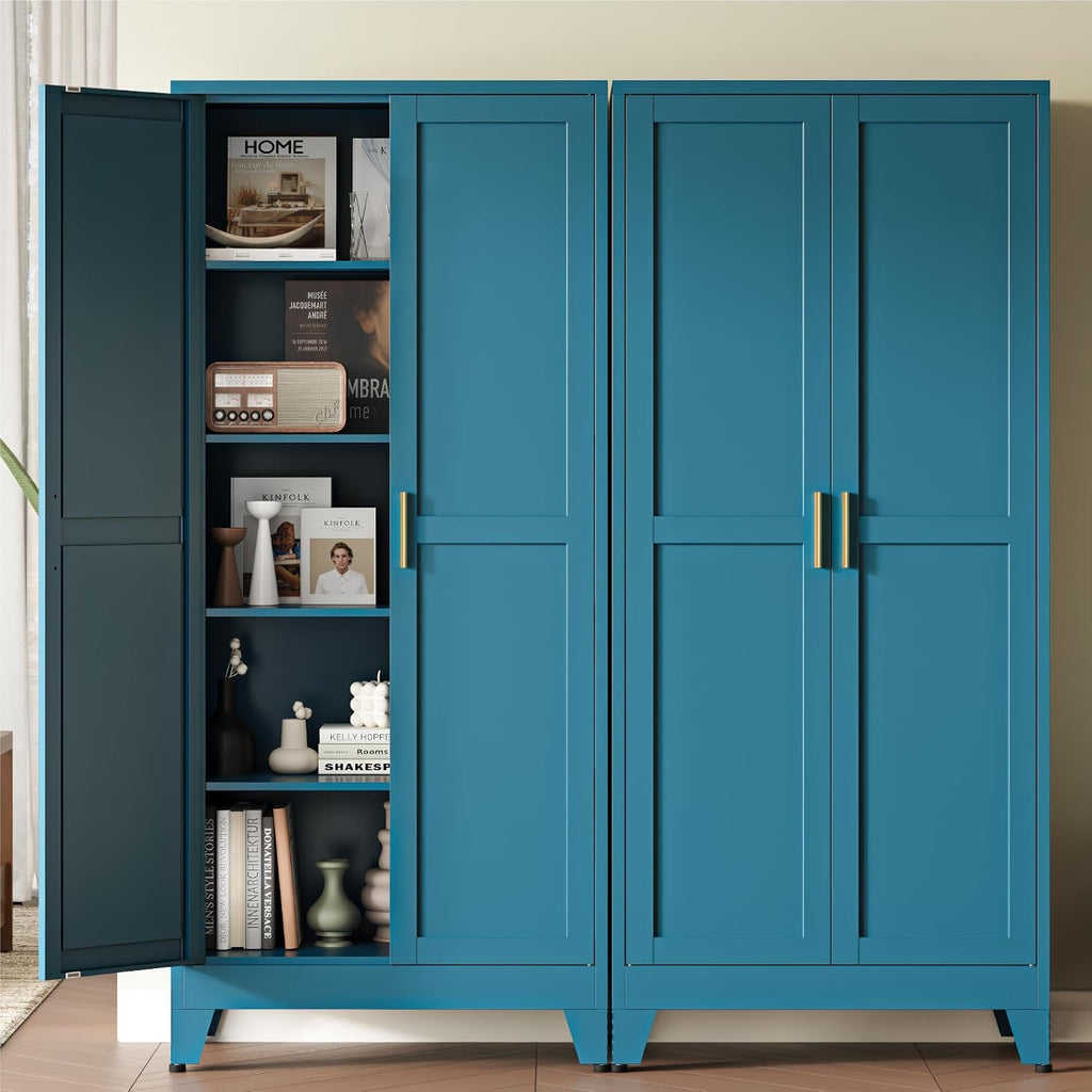 Baborokic 71H Tall Metal Storage Cabinet with 2 Doors and Adjustable Shelves,Kitchen Pantry Storage Cabinets,Tall Freestanding Cupboard for Bathroom,Office,Dining Room,Living Room Blue