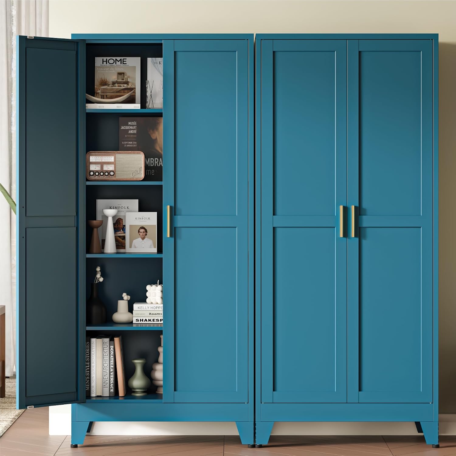 Baborokic 71H Tall Metal Storage Cabinet with 2 Doors and Adjustable Shelves,Kitchen Pantry Storage Cabinets,Tall Freestanding Cupboard for Bathroom,Office,Dining Room,Living Room Blue