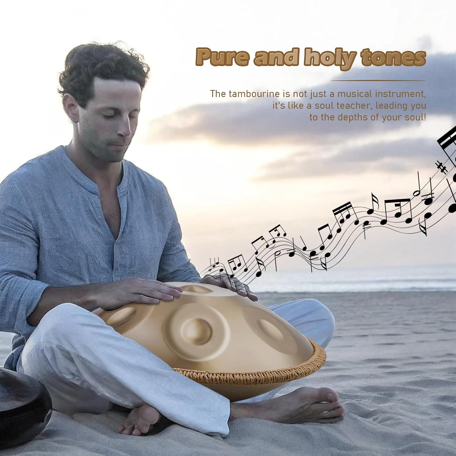 Handpan 22 Inches Drum Set, 440Hz 10 Notes Hand Drum Instrument, Premium Steel Hand Drum, Includes Carrying Case, Drumsticks, Spiral Wraps, Instruction Guide