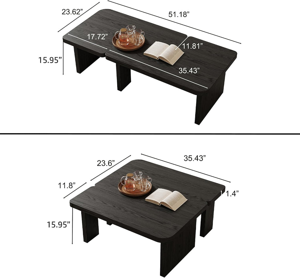 Black Wood Coffee Table, Free Adjustable Modern Living Room Table as Square, Rectangle, Irregular Tea Table, Couch Side Tabl e for Home Office
