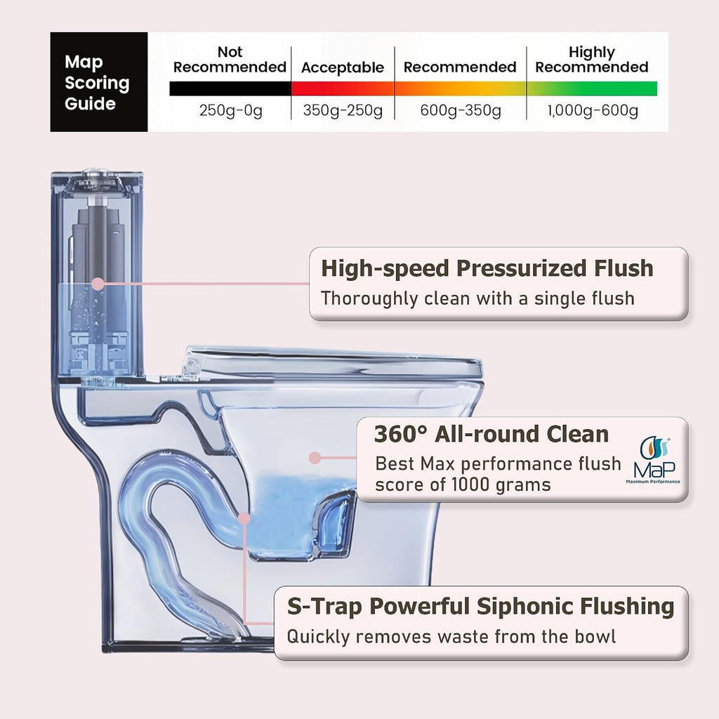 Dual Flush One Toilet, Water Saving Elongated Comfort Height Floor Mounted, Soft Close 1000 Gram Map Flushing SToilet, Rose