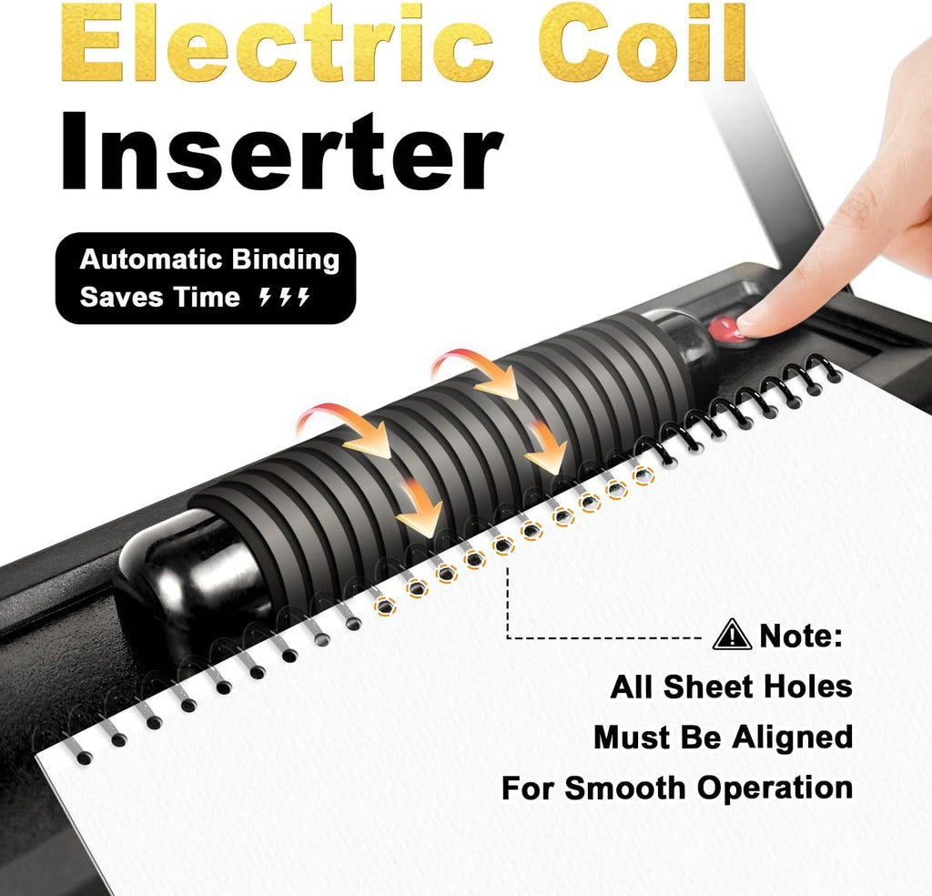 HOUYEE Spiral Coil Binding Machine with 100 Pack 3/8'(10mm) Binding Coils & Plier,and 100 Pack Plastic Spiral Binding Coils,6mm (1/4'),30 Sheets Capacity,4:1 Pitch, 48 Loops, for Letter Size (Black)