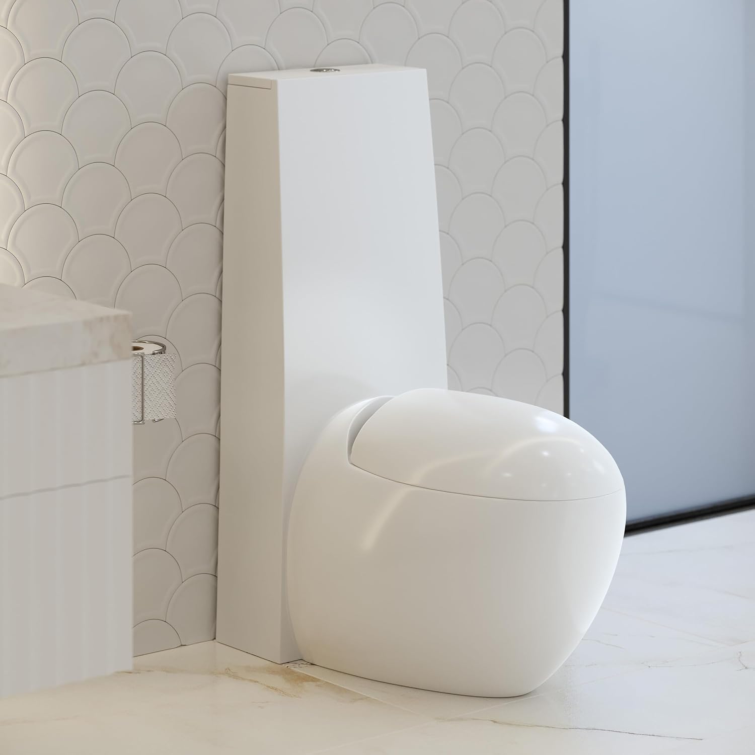 Swiss Madison Plaisir One-Piece Toilet, ADA Toilet, Elongated Egg Toilet Dual-Flush 1.1/1.6 gpf, Glossy White