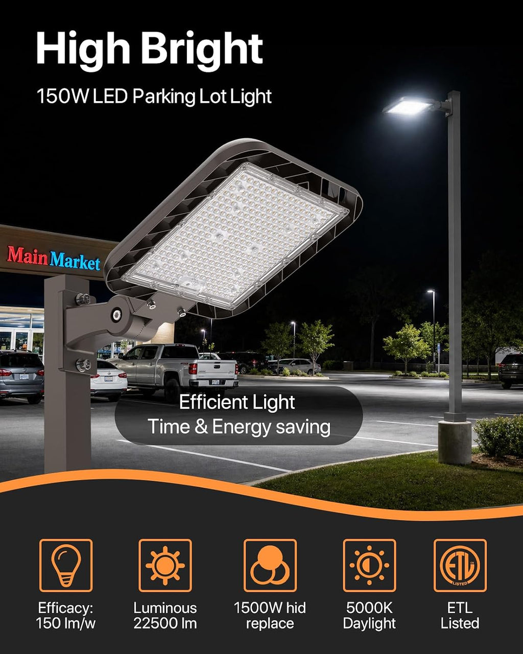 150W Parking Lot Lights Quick Installation, 22500LM Adjustable Arm Mount Shoebox Light IP65 Waterproof, 100-277V AC Dusk to Dawn Commercial Street Area Light for Roadways, Parking lot, 3Packs