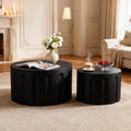 Fluted Round Nesting Coffee Table Set of 2, Modern Unique Circle Coffee Table, Drum Side Tea Table, Space-Saving for Living Room, Bedroom, Balcony, Office, No Assembly (26.77'+19.69' Black B)